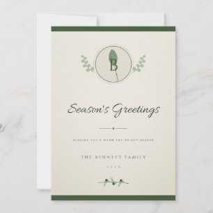 Cartão de Natal com Foto Monograma de Louro Verde 