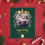 Cartão de Natal com fotografia de negócios de ouro<br><div class="desc">Por favor, note que o papel do folheto é muito fino. Os envelopes não estão incluídos. Para Cartões de natal mais espessos (mesmo design) visite nossa loja. Celebre a temporada com nossos sofisticados cartões de Natal verdes, projetados especialmente para empresas. Personalize com a foto e o logotipo da sua empresa,...</div>