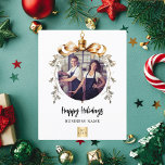 Cartão de Natal com fotografia de negócios de ouro<br><div class="desc">Por favor, note que o papel do folheto é muito fino. Os envelopes não estão incluídos. Para Cartões de natal mais espessos (mesmo design) visite nossa loja. Celebre a temporada com nossos sofisticados cartões de Natal de fundo branco, projetados especialmente para empresas. Personalize com a foto e o logotipo da...</div>