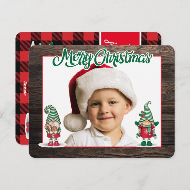 Cartão de Natal com gnomos de Natal (adicione sua  (Frente/Verso)