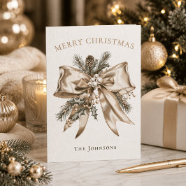 Cartão de Natal com Laço Personalizado Elegante