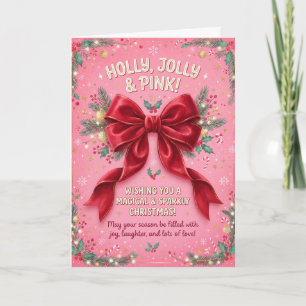 Cartão de Natal com Laço Rosa Holly Jolly