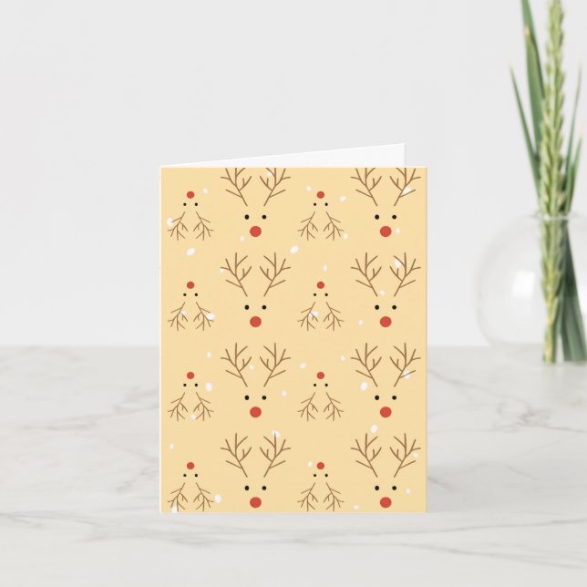 Cartão de Natal com Padrão Rústico de Rena (Frente)
