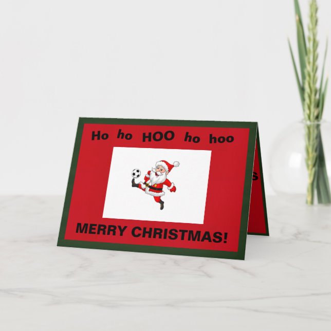 Cartão de Natal com Papais noeis Jogando Futebol (Frente)