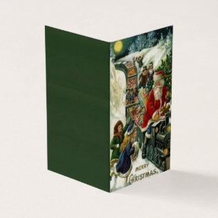 Cartão de Natal com Papais noeis num comboio de br