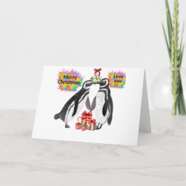 Cartão de Natal Com Pinguins Apaixonados