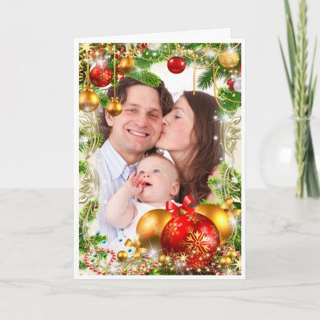 Cartão de Natal com Saudação Personalizada de Foto (Frente)