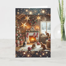 Cartão de Natal com tema escandinavo, com gatos