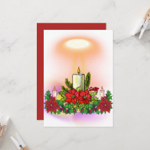 Cartão de Natal com Vela e Poinsettia