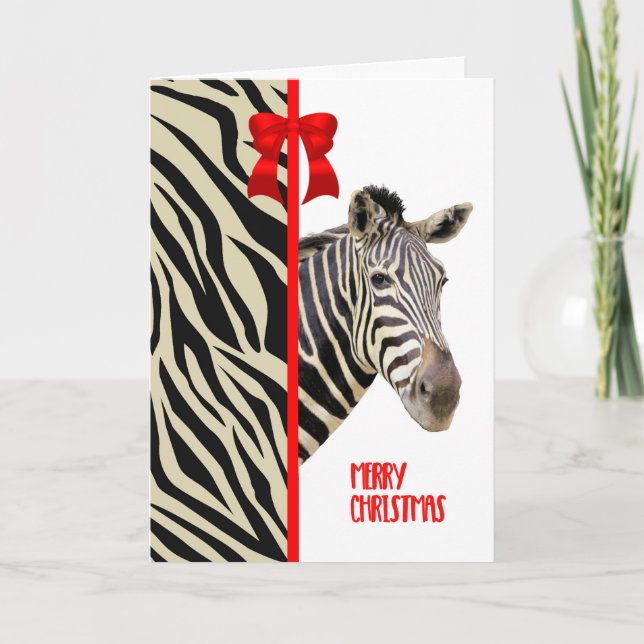 Cartão de Natal com Zebra, Stripes e Arco Vermelho (Frente)