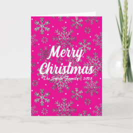 Cartão de Natal cor-de-rosa na moda com flocos de 