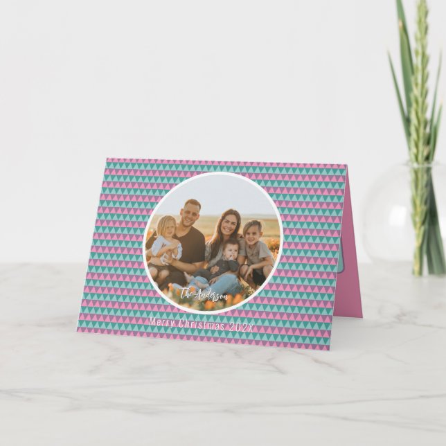 Cartão de Natal - Cor Rosa e Pastel Verde (Frente)