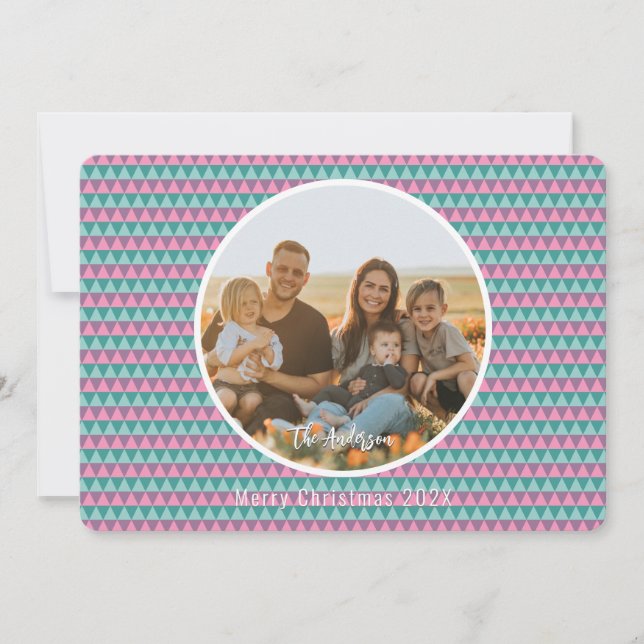 Cartão de Natal - Cor Rosa e Pastel Verde (Frente)