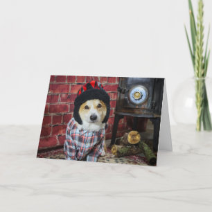 Cartão de Natal Corgi de Fogão a Lenha