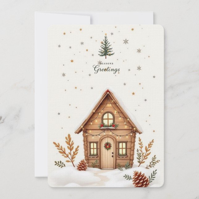 Cartão de Natal Cozy Cabin | Rustic Holiday (Frente)
