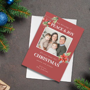 Cartão de Natal cristão com poinsétia em foto
