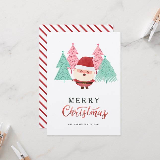 Cartão de Natal da árvore de pinheiro do Papai Noe (Frente/Verso In Situ)