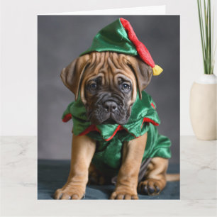 Cartão de Natal Da Bull Mastiff Elf