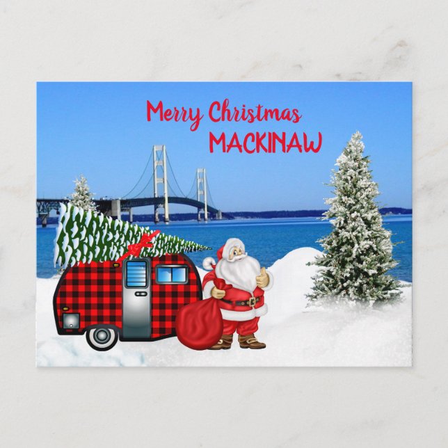 Cartão de Natal da Cidade de Mackinaw com Papais n (Frente)