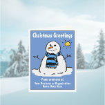 Cartão de Natal da Companhia Snowman divertido com<br><div class="desc">Cartão de Natal da empresa. Cartão de Natal de Negócio com dentro de Código QR. Cartões de natal de uma empresa. Feliz Natal para os clientes. Um bonzinho bonitão de neve em um Cartão de Cartões de natal. Personalize com sua saudação, nome comercial e mensagem, etc. Cartão de tamanho menor....</div>