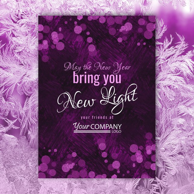 Cartão de Natal da Companhia Violet, Luzes Roxas (violet purple pink company holiday christmas card, business logo greeting sparkle shimmering lights)