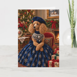 Cartão de Natal da Dama Poodle Azul