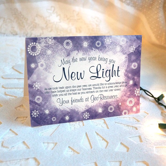Cartão de Natal Da Empresa Azul, Flocos Brancos De (Festive light blue company Christmas card with falling snowflakes. Frosty blue, white)