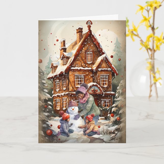 Cartão de Natal da Família Afro-Americana (Flor Amarela)