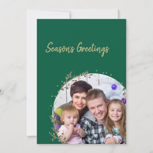 Cartão de Natal da Família com Círculo Dourado e V (Frente)