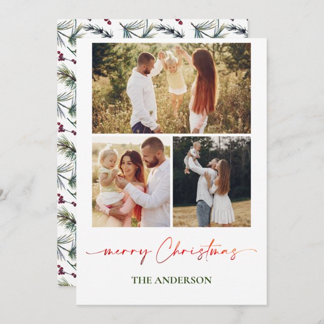 Cartão de Natal da Família Elegante | Colagem de F (Frente/Verso)