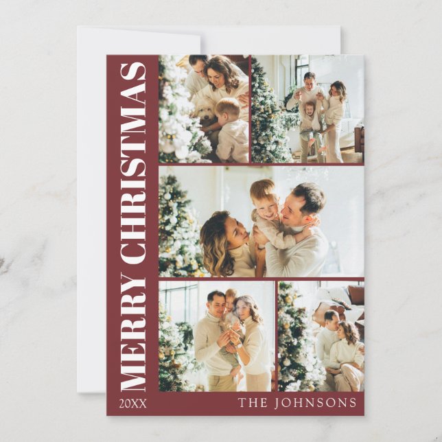 Cartão de Natal da Família Na moda Vermelha Modern (Frente)