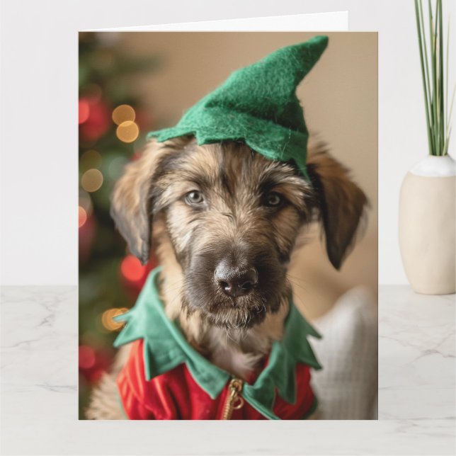Cartão de Natal Da Irlandesa Wolfhound Elf (Frente)
