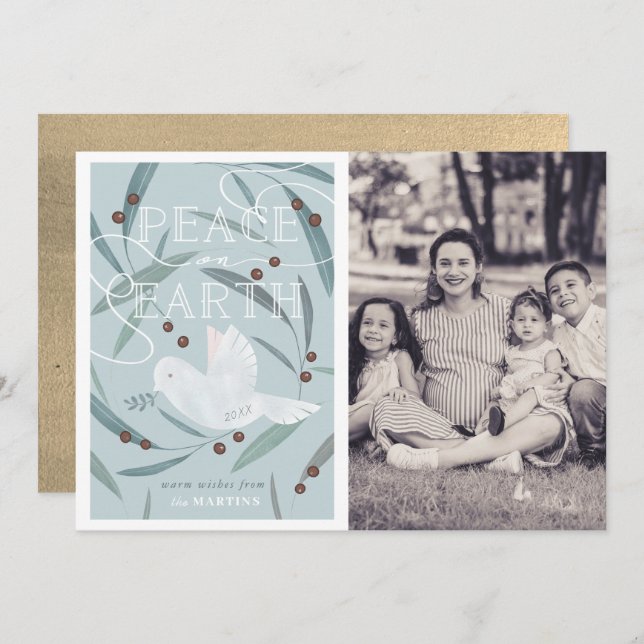 Cartão de Natal da Peace on Earth Dove Blue (Frente/Verso)