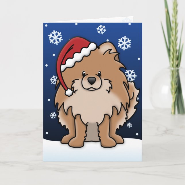 Cartão de Natal da Pomerânia Vermelha Kawaii (Frente)