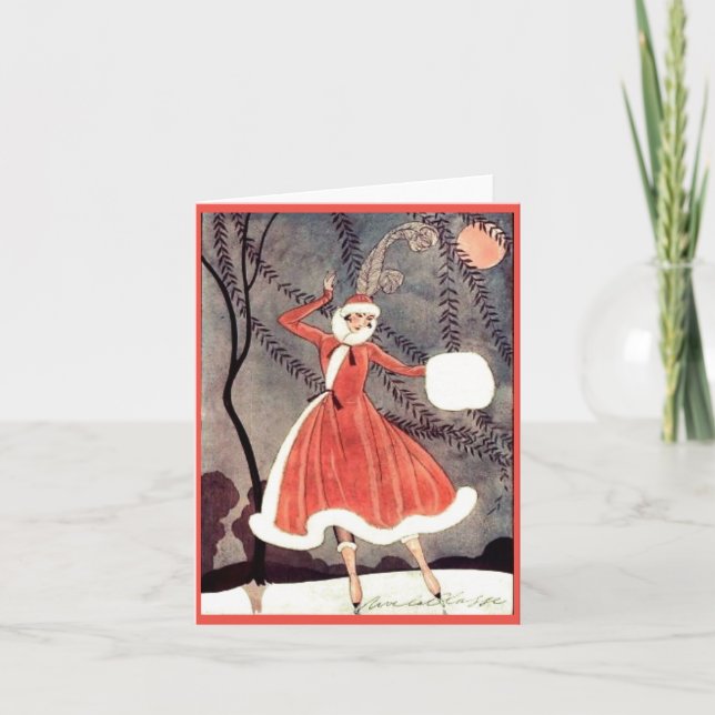 Cartão de Natal da Senhora de Patinação no Gelo Vi (Frente)