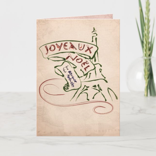 Cartão de Natal da torre Eiffel de Joyeaux Noël (Frente)