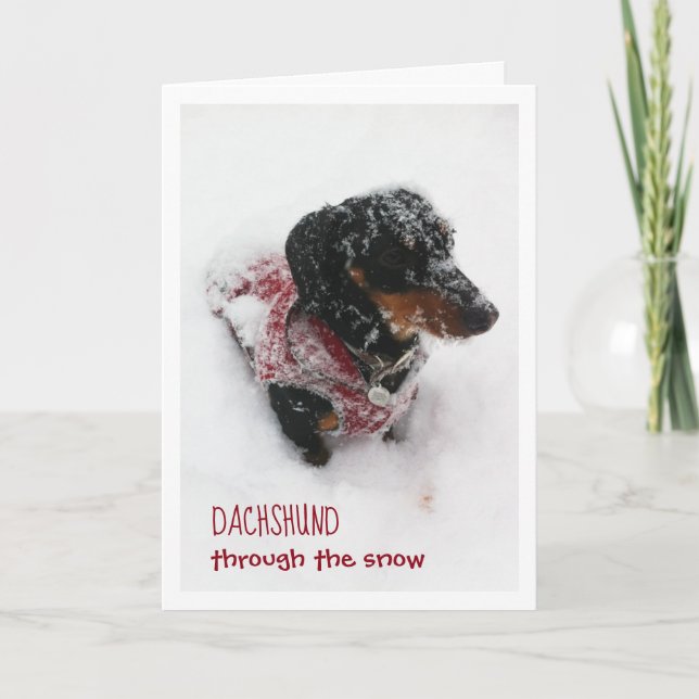 Cartão De Natal - Dachshund Através Da Neve (Frente)
