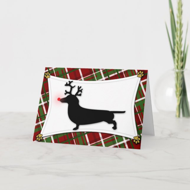 Cartão de Natal Dachshund Reindeer (Frente)