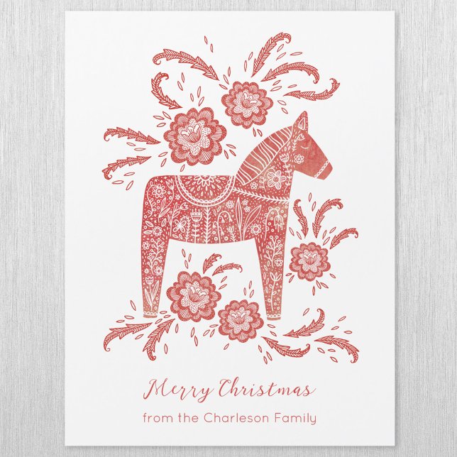 Cartão de Natal Dala Horse Sueco (Swedish Dala Horse personalized magnetic Christmas card)