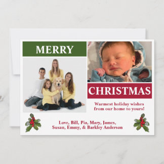 Cartão de Natal de 2 Fotografias Moderno, Vermelho