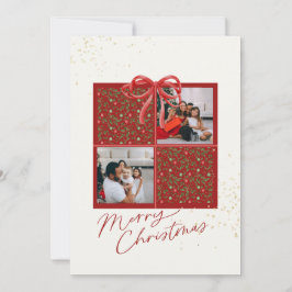 Cartão de Natal de 2 Fotos com Azeviche e Laço Ver