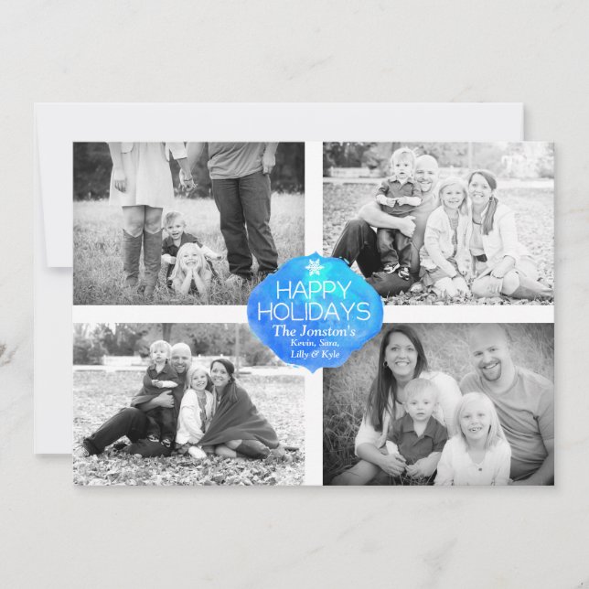 Cartão de Natal de 4 Fotografias - Feriados Felize (Frente)