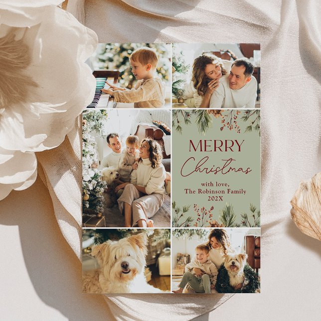 Cartão de Natal de 5 Fotografias do Pastel Verde M (Criador carregado)