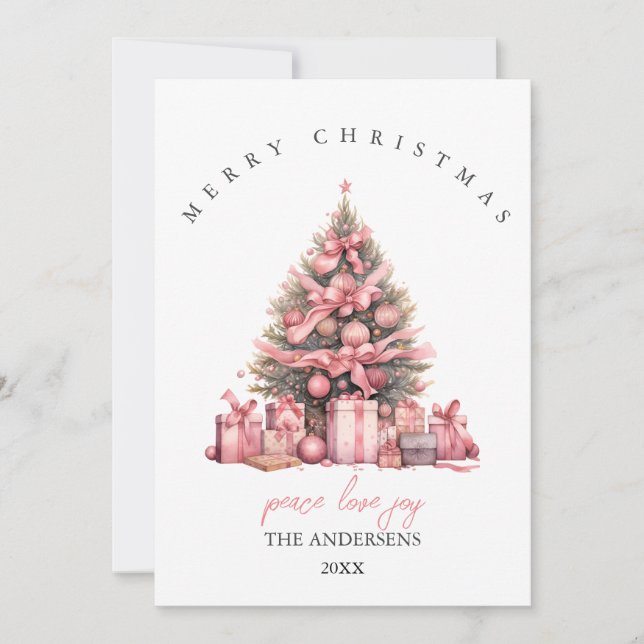 Cartão de Natal de Aguarela Rosa (Frente)