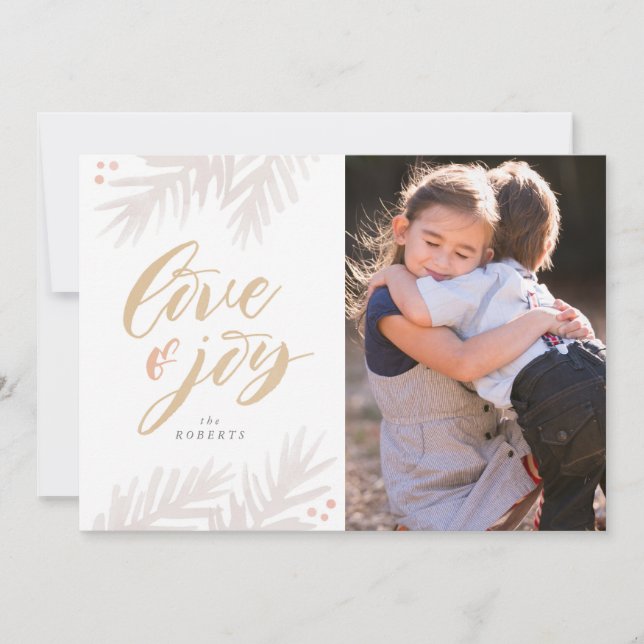 Cartão de Natal de Amor e Alegria com Pincel de Aq (Frente)