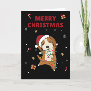 Cartão de Natal de Animais de Inverno Beagle Merry