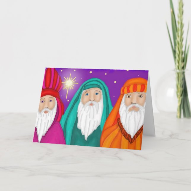 Cartão de Natal de Aquarela com Três Sábios (Frente)