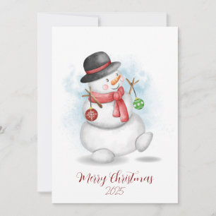 Cartão de Natal de aquarela do boneco de neve