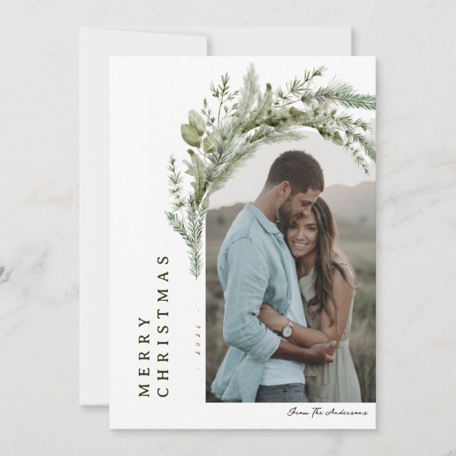Cartão de Natal de Arch Evergreen (Frente)