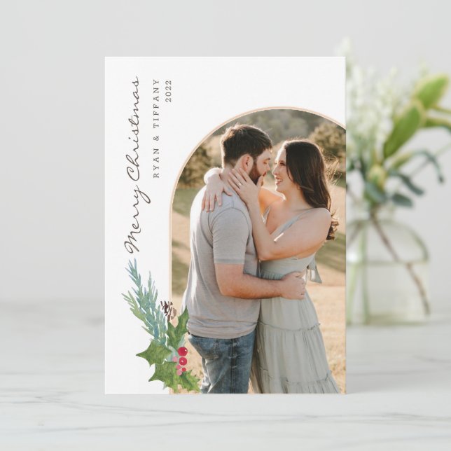 Cartão de Natal de Arch Fotográfico Moderno com Ho (Em pé/Frente)